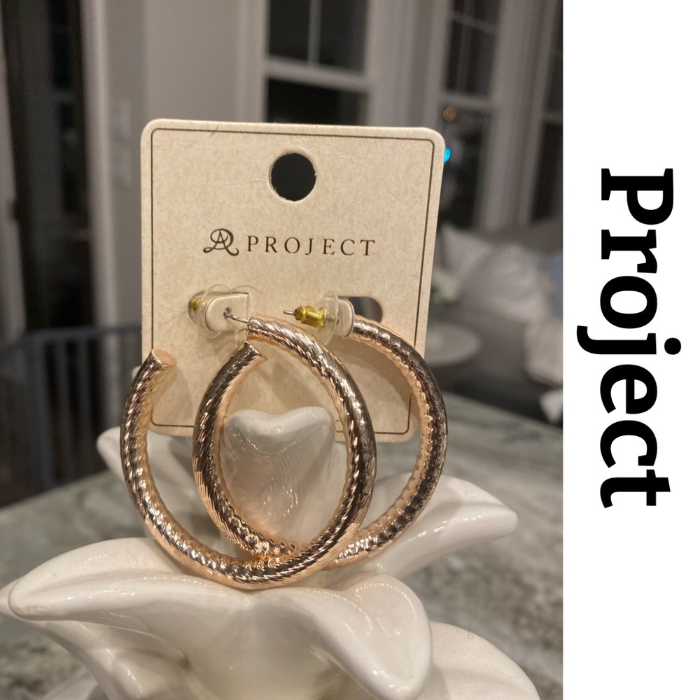 NWT | Project | Rose Gold-Tone Diamond Cut Hoop Earrings | 2 in Diameter